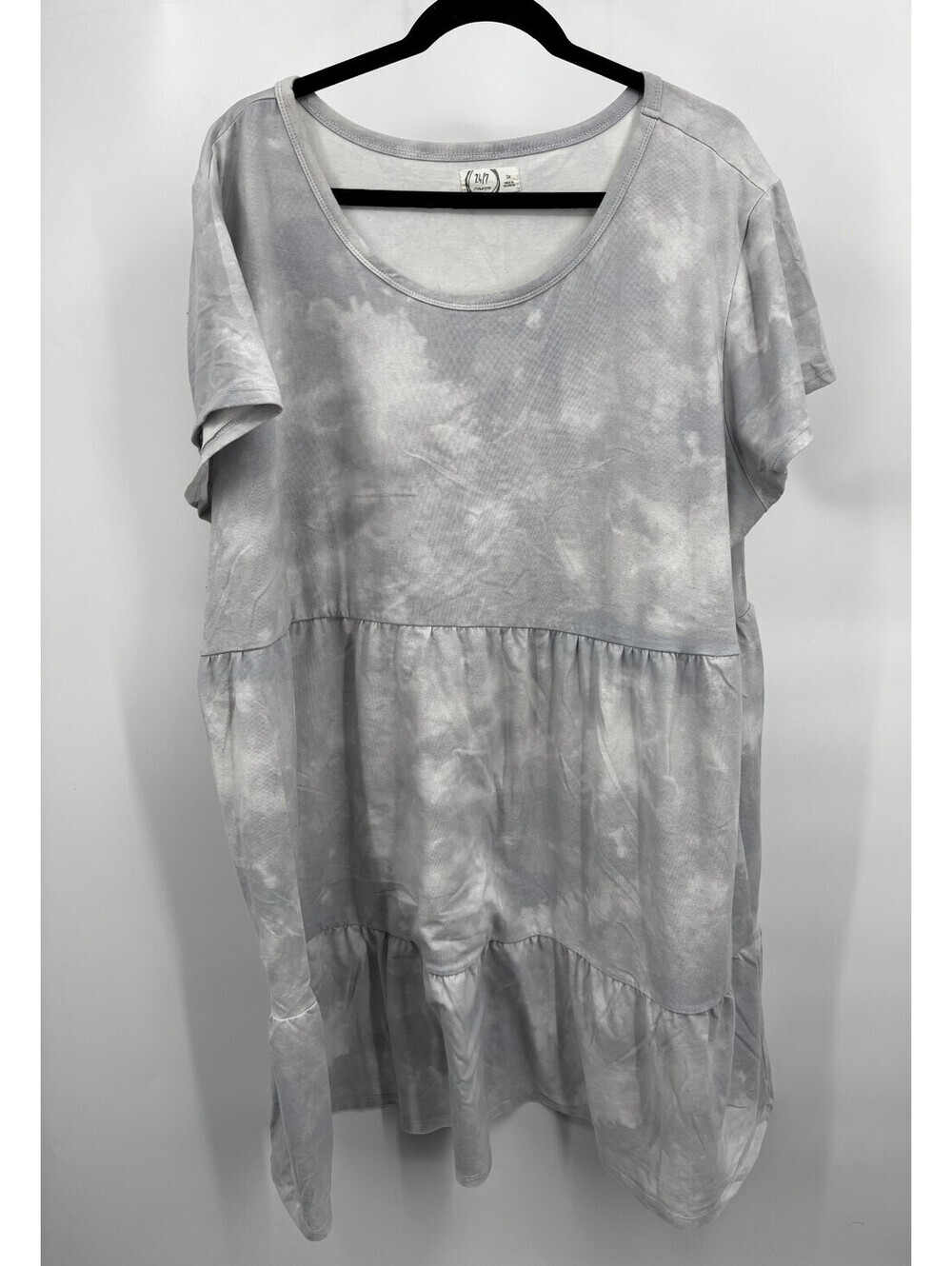 Maurices 24/7 Womens Mini T-Shirt Dress Gray Tie Dye Tiered Short Sleeve Size 3X